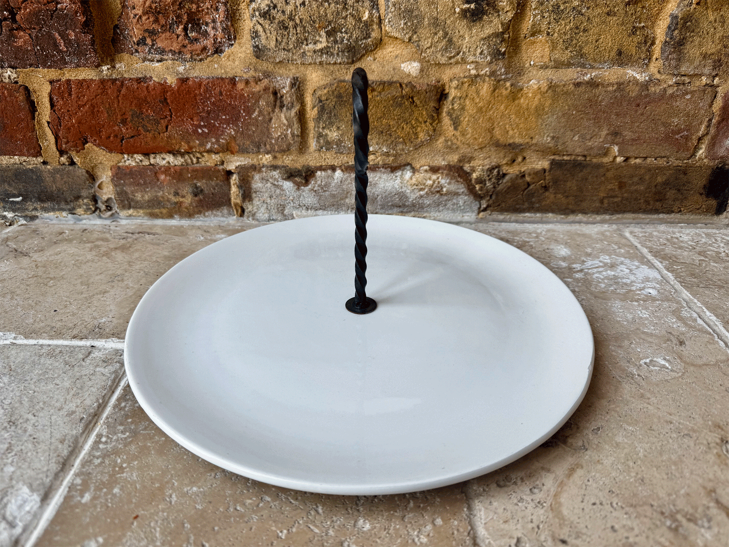 large vintage french cake plate platter stand twisted cast iron handle