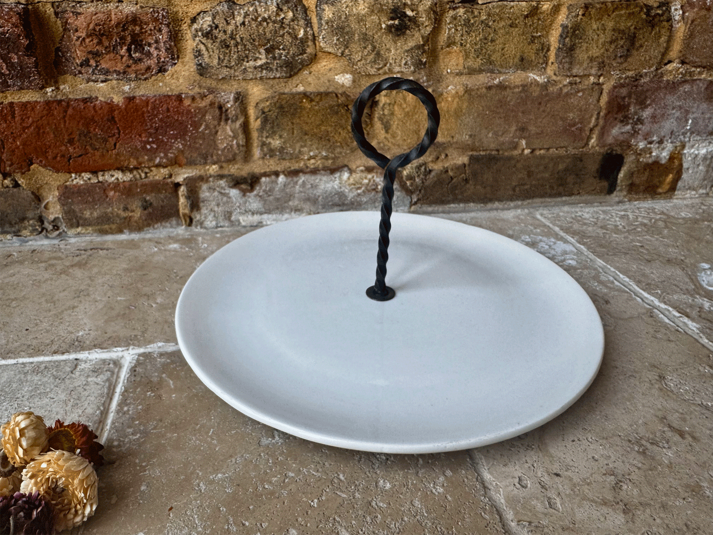 large vintage french cake plate platter stand twisted cast iron handle