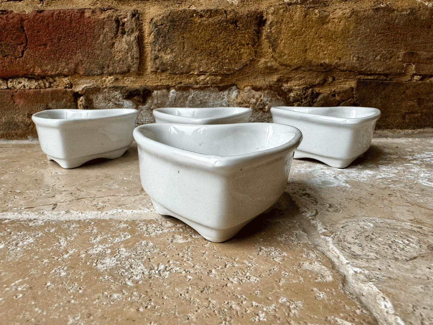 vintage french white ironstone apilco heart shaped pierced cheese faisselle mould pots