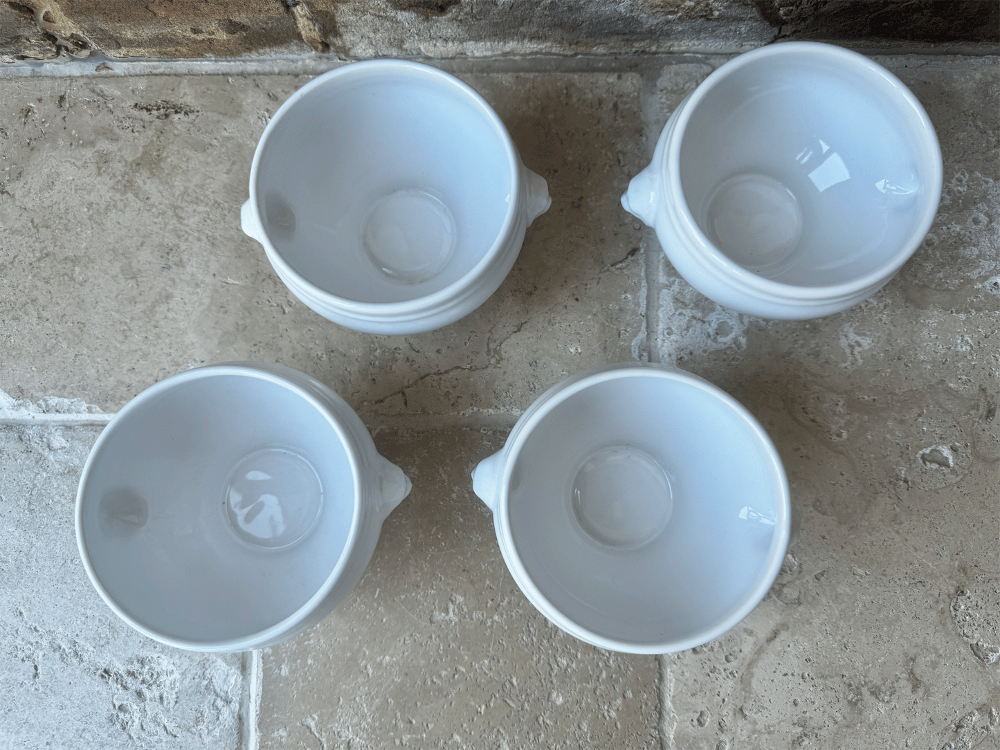 vintage plain white ironstone french onion soup bowls lion handles