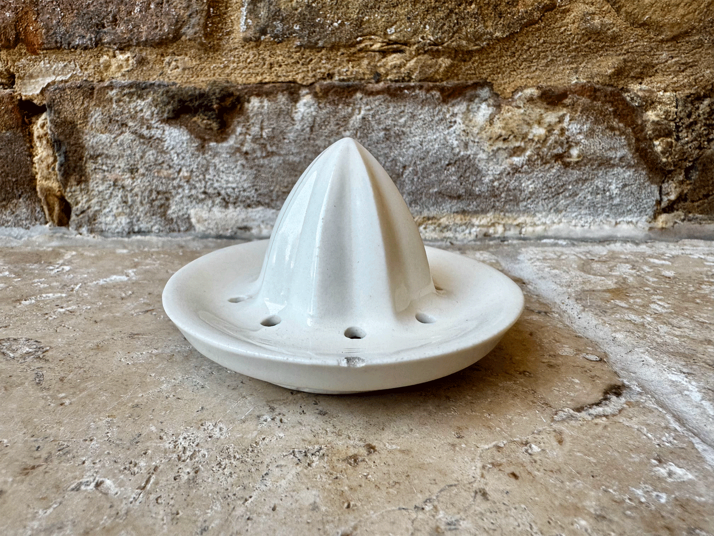 vintage french small mini rare white ironstone lemon juicer squeezer