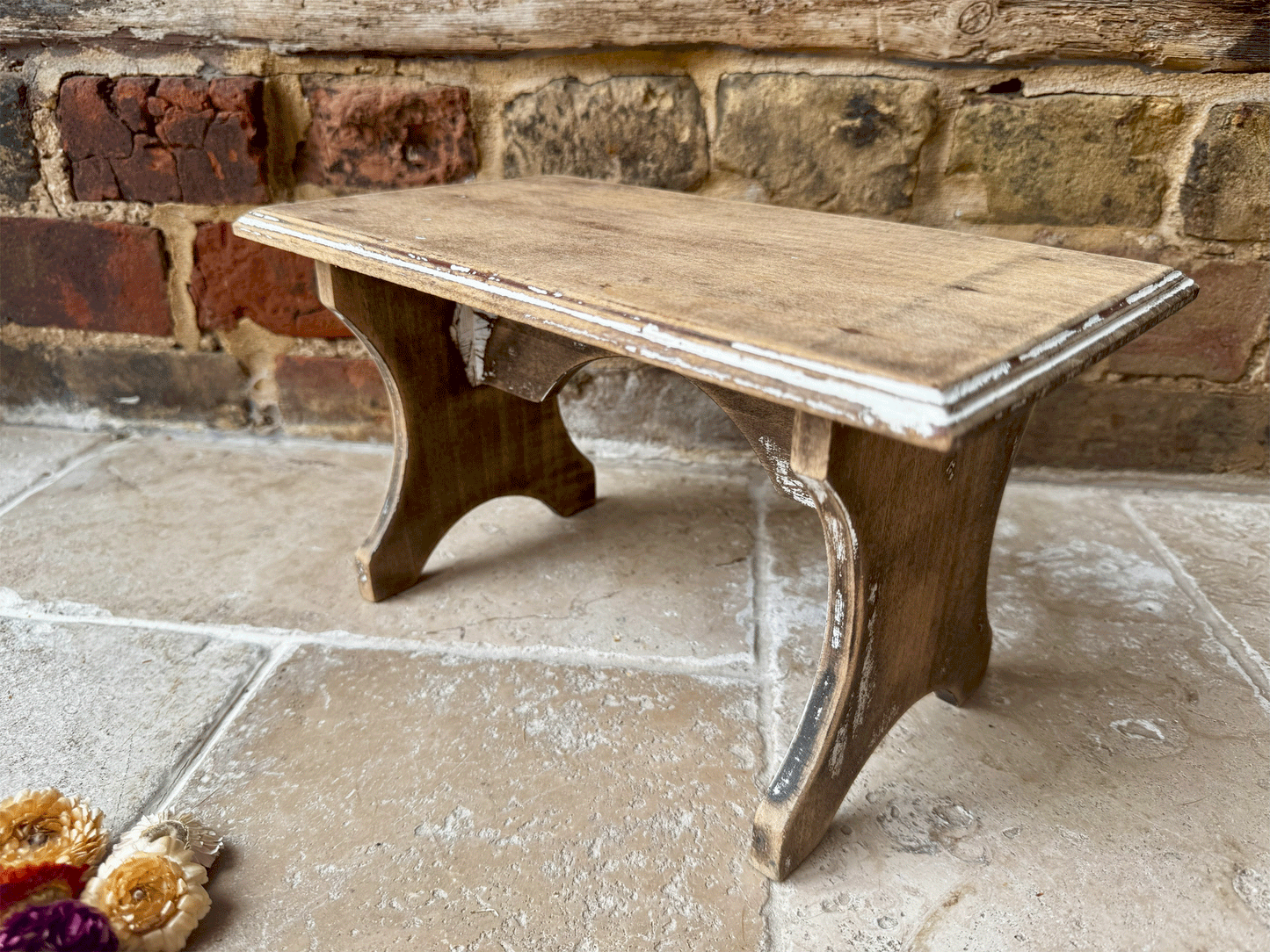 rustic vintage french wooden foot stool decoratove farmhouse interior accessory