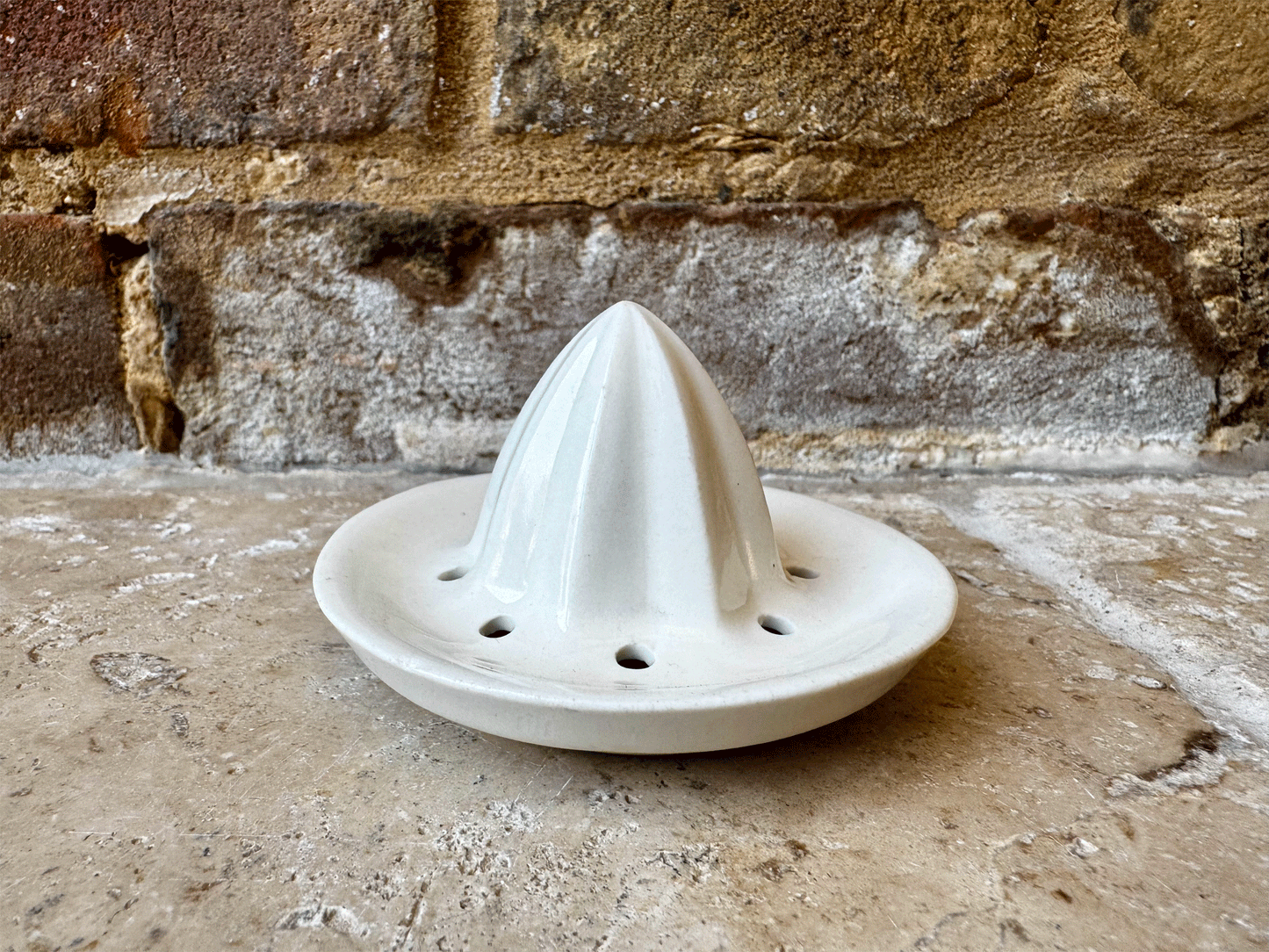 vintage french small mini rare white ironstone lemon juicer squeezer