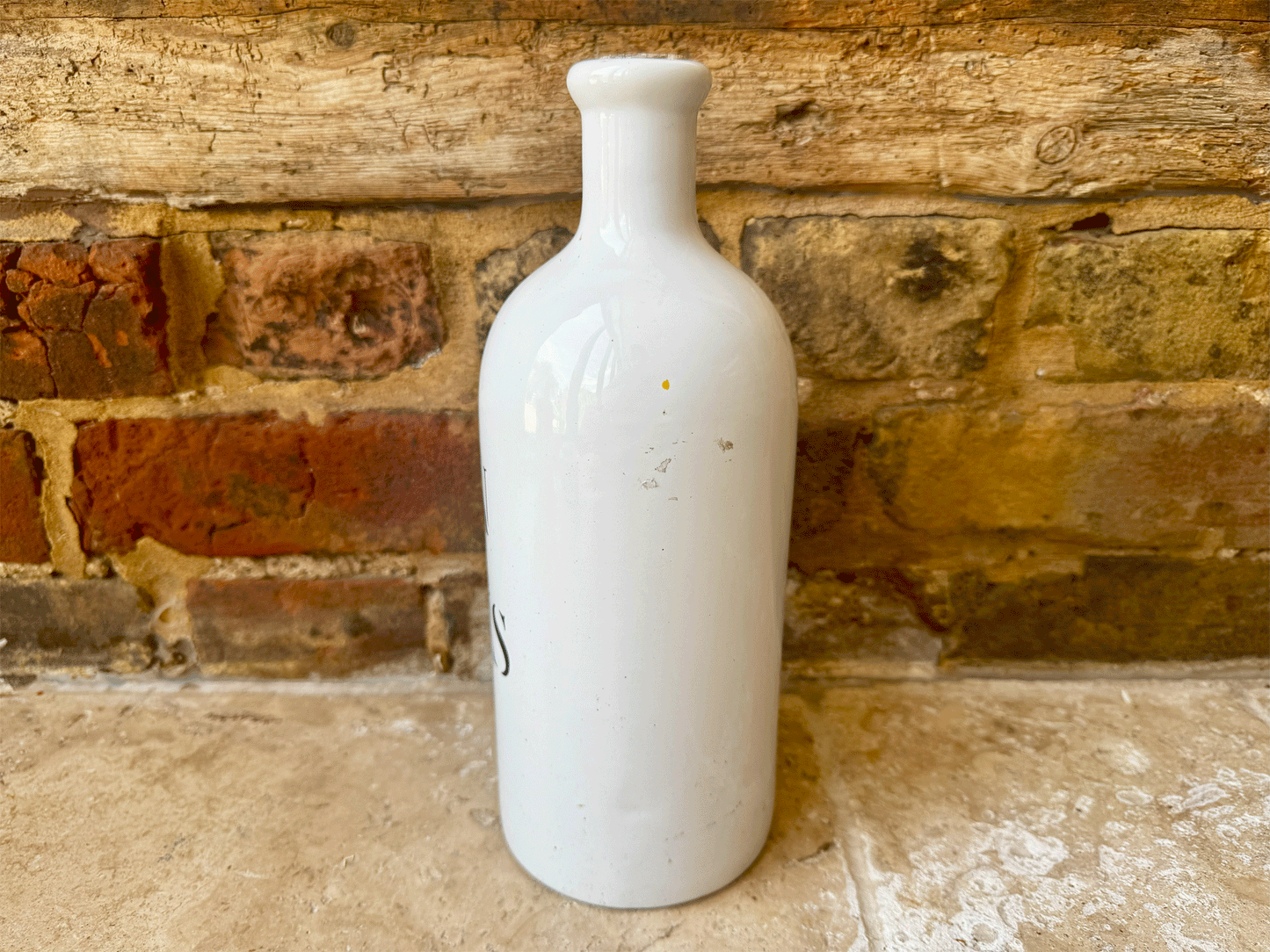 vintage french charolles white stoneware black art deco typography vin du pays bottle