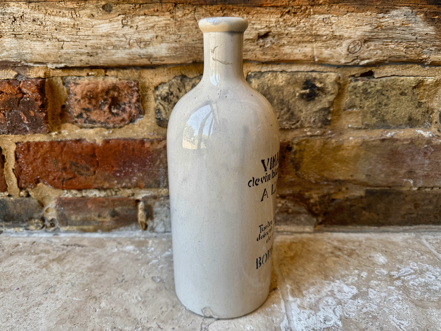 vintage french extra large stoneware advertising bottle vinaigre vieux vin blanc bornier dijon