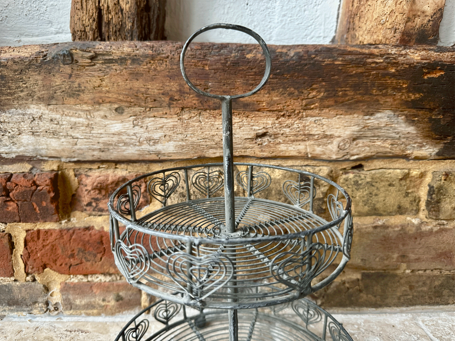 vintage french two tiered wirework cake stand heart decoration