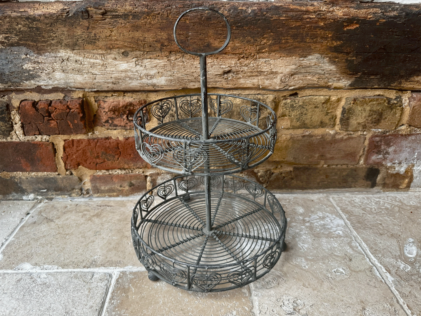 vintage french two tiered wirework cake stand heart decoration