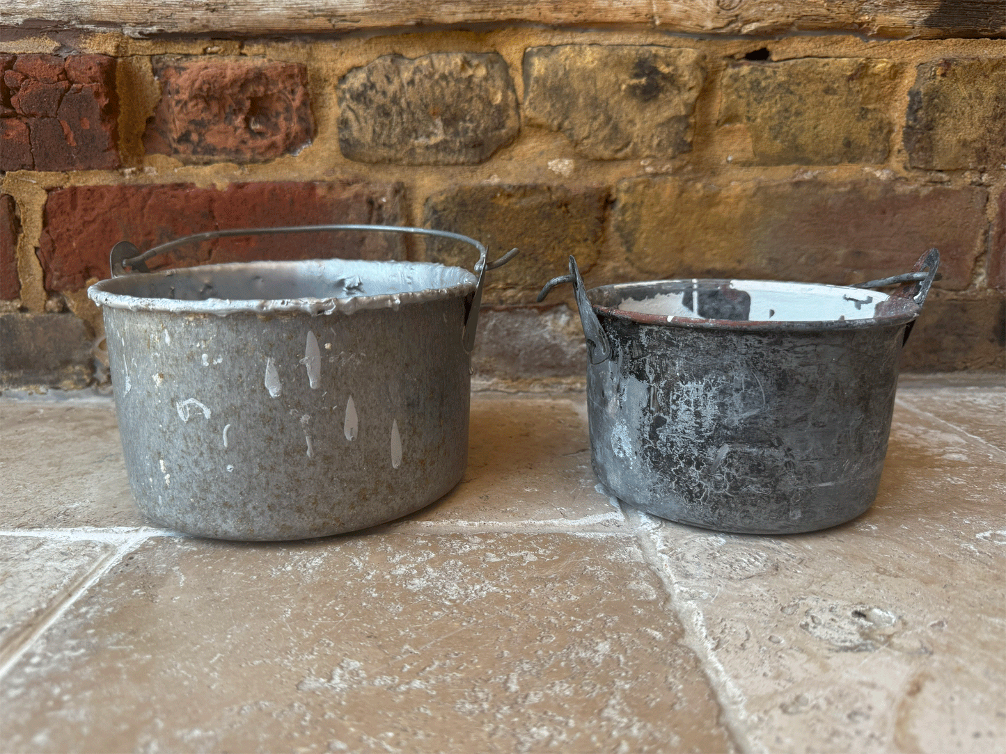 vintage antique french rustic chippy used paint kettle pot tin