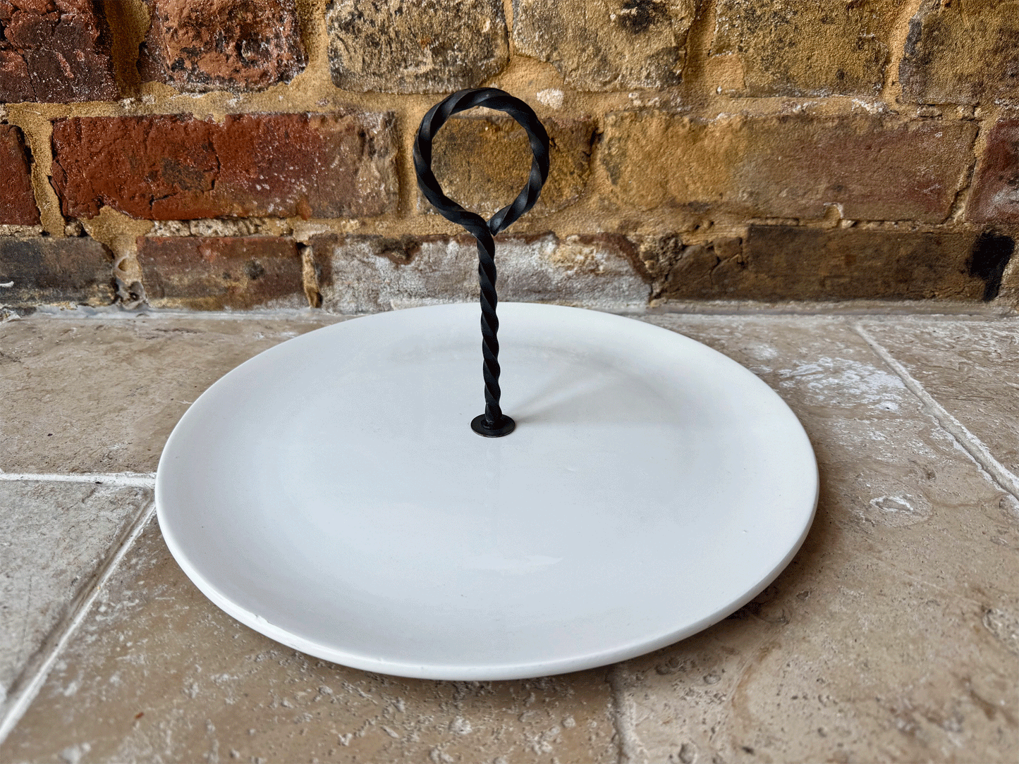 large vintage french cake plate platter stand twisted cast iron handle
