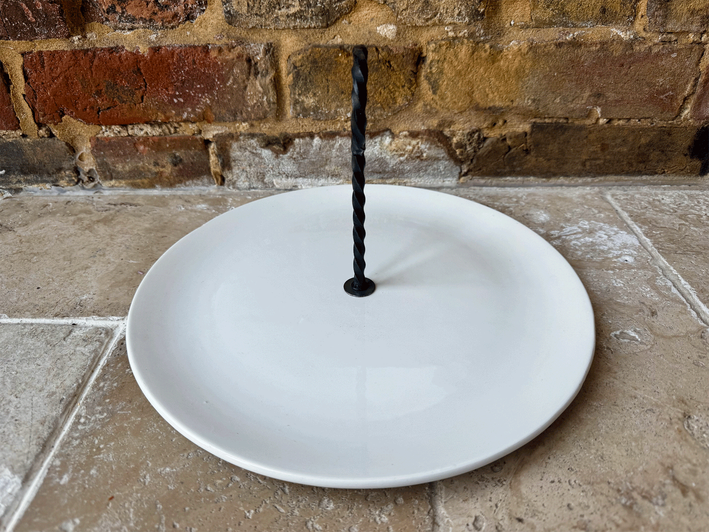 large vintage french cake plate platter stand twisted cast iron handle