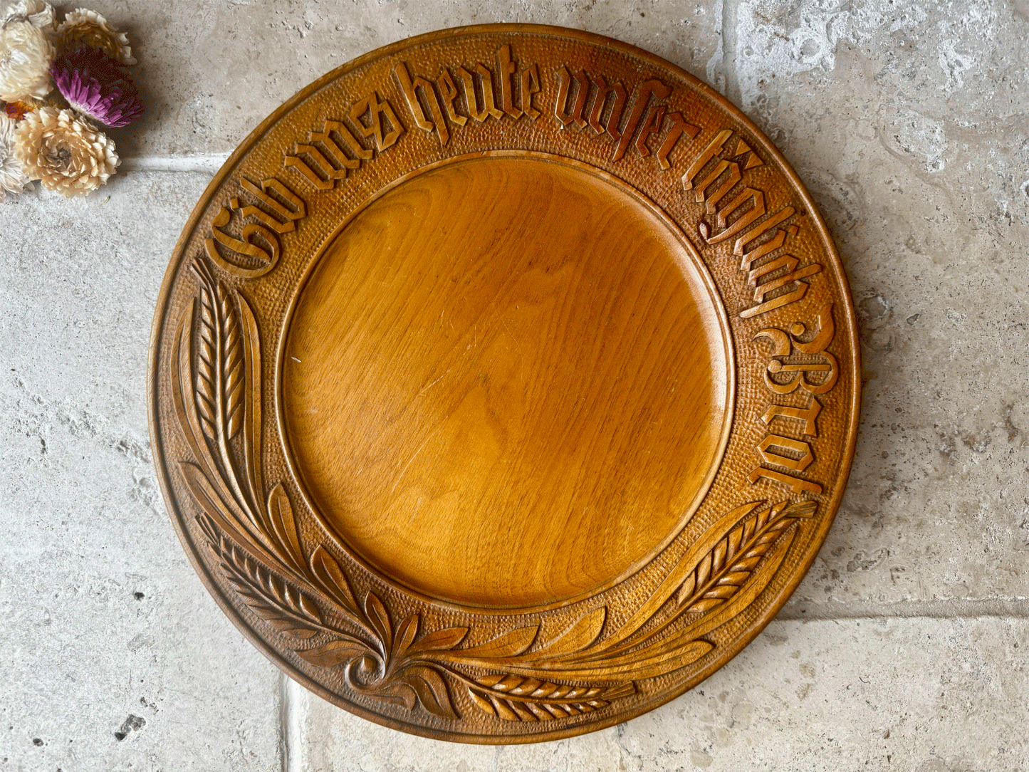vintage german bread board plate platter give daily bread taglich brot motto