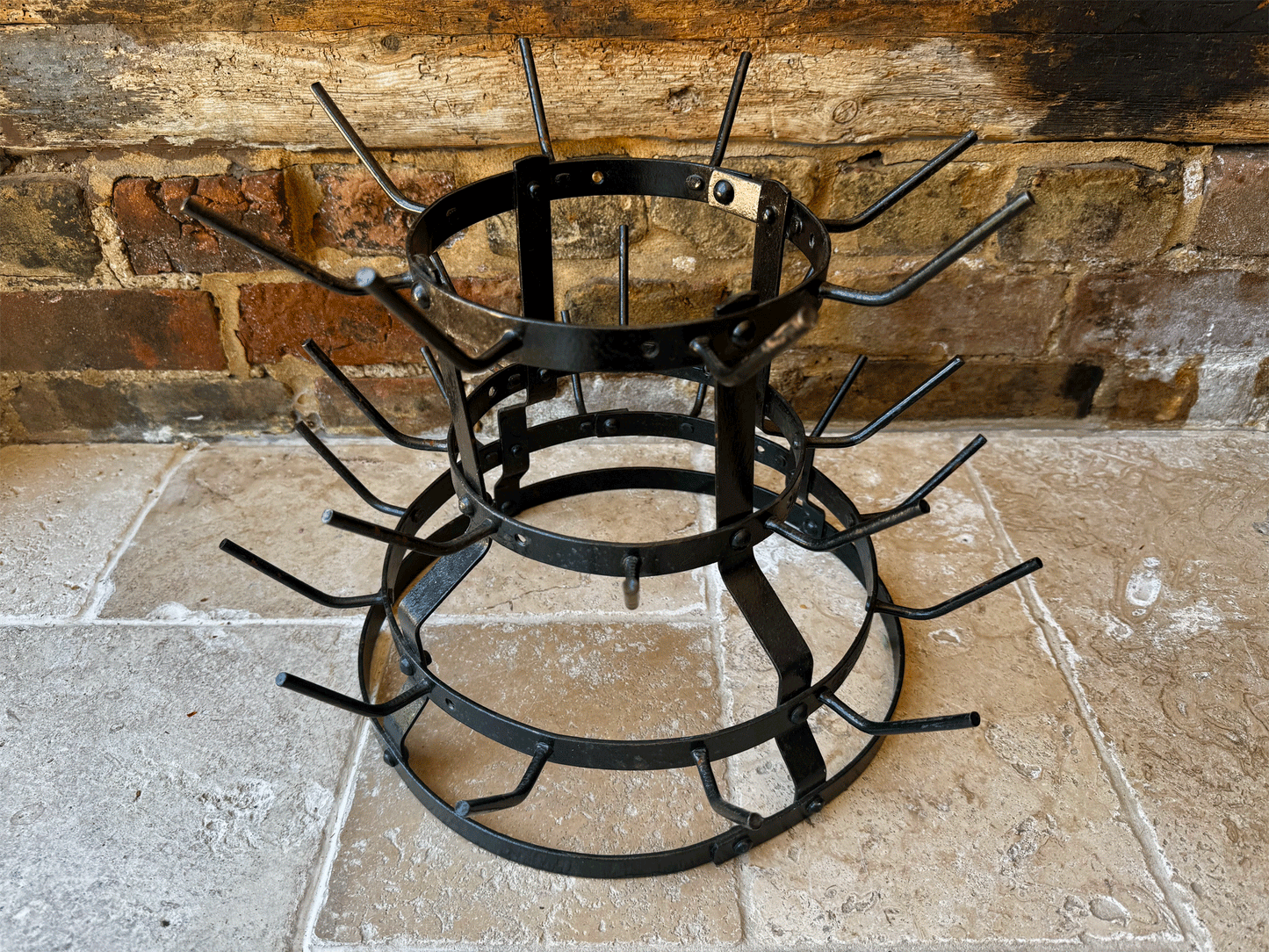 vintage french large cast iron bottle drying rack herisson bouteilles mug holder