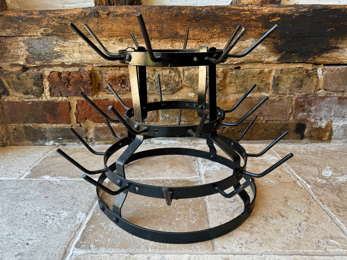 vintage french large cast iron bottle drying rack herisson bouteilles mug holder