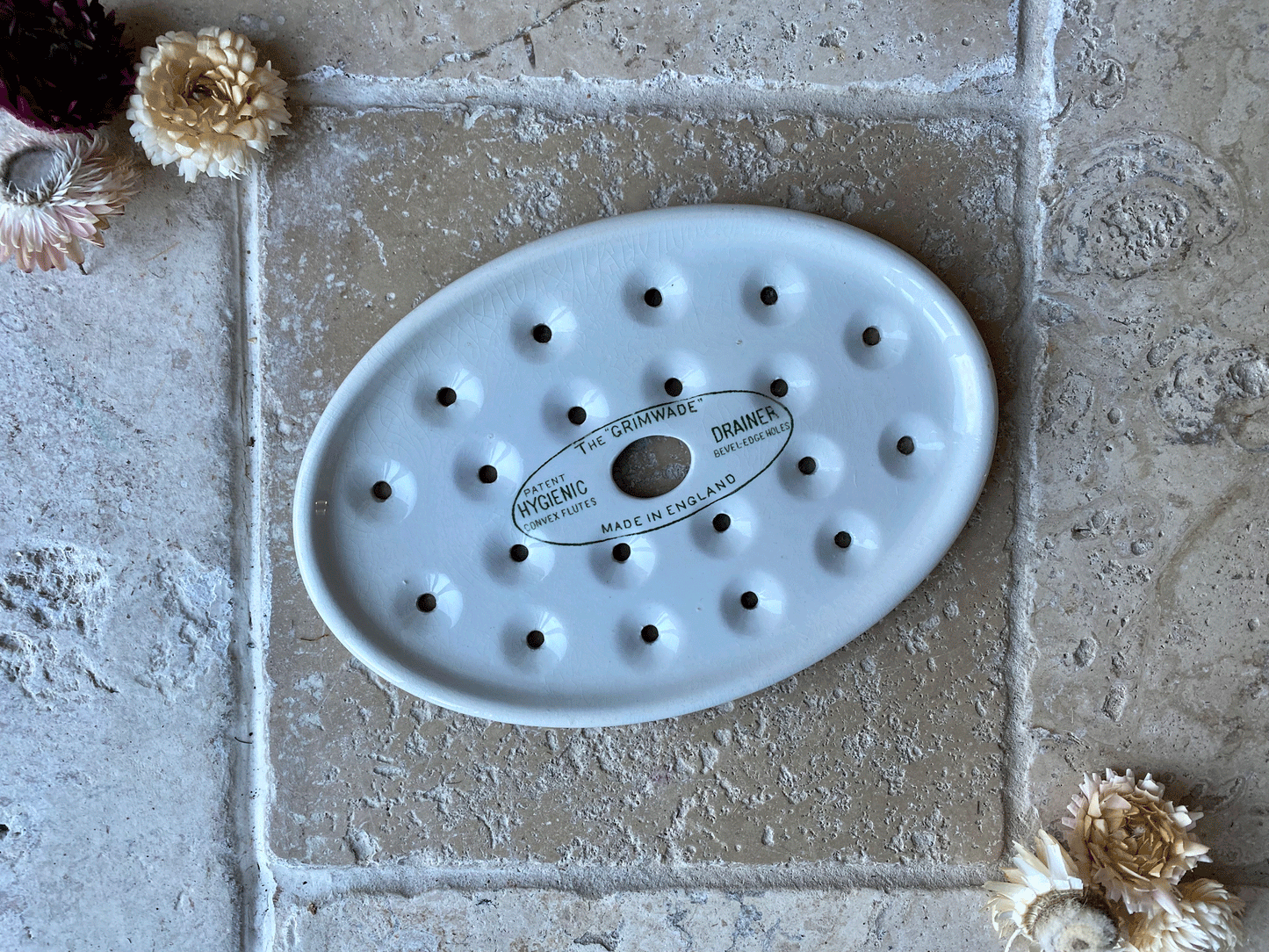 the grimwade antique 1920s white ironstone drainer strainer plate