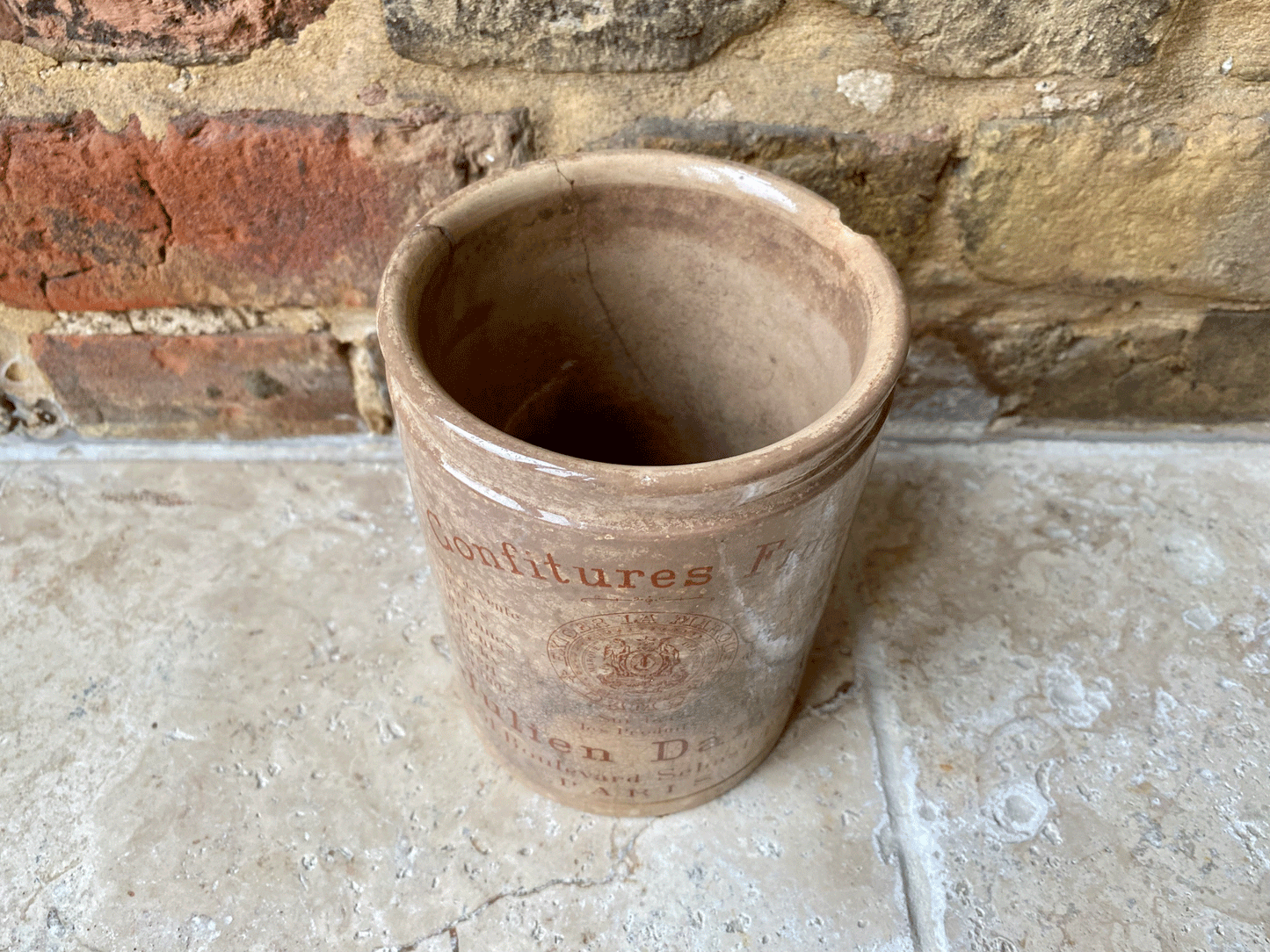 antique french rare scarce white ironstone advertising confiture pot large julien damoy