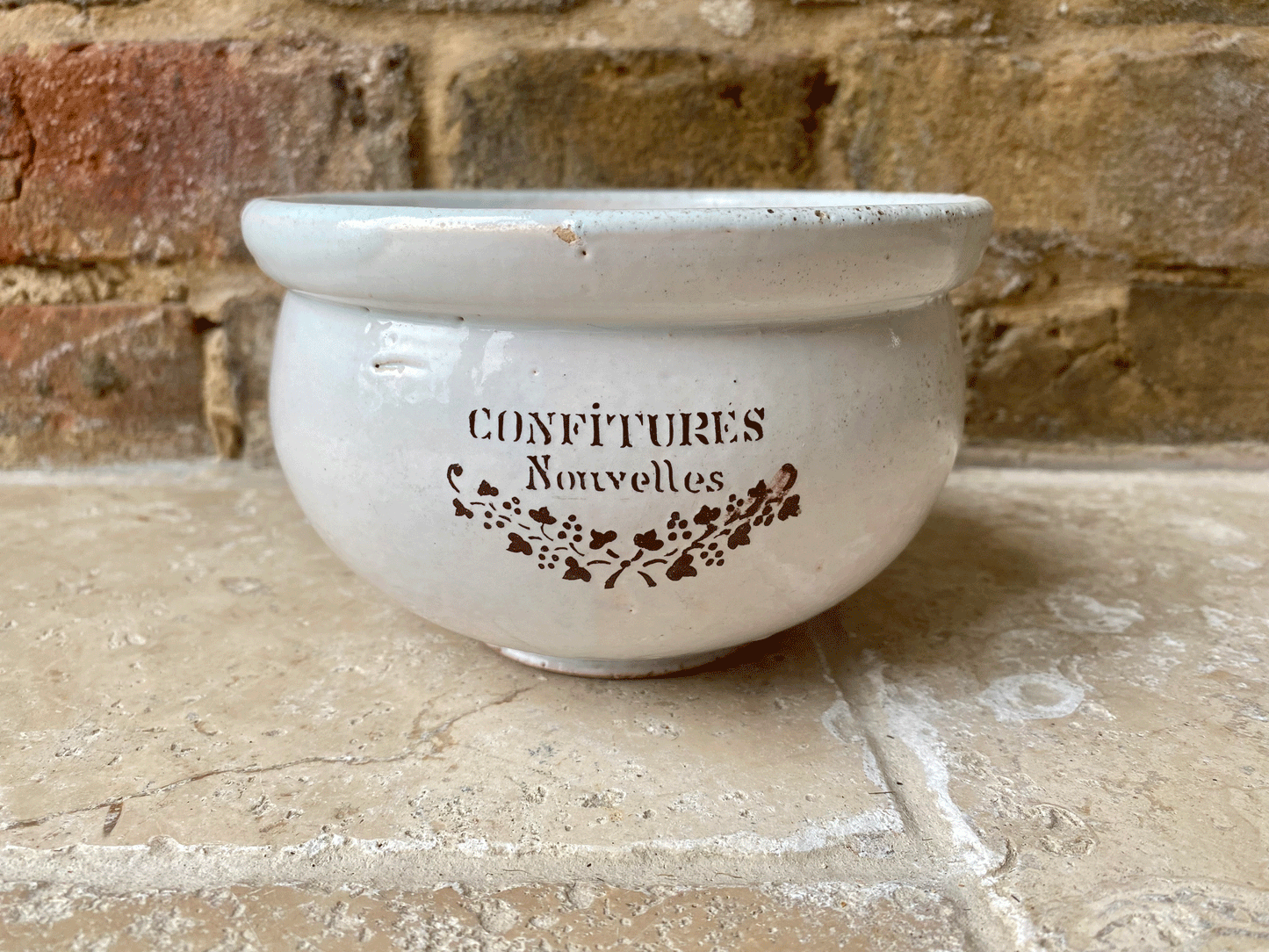 antique french stoneware confitures nouvelles advertising pot