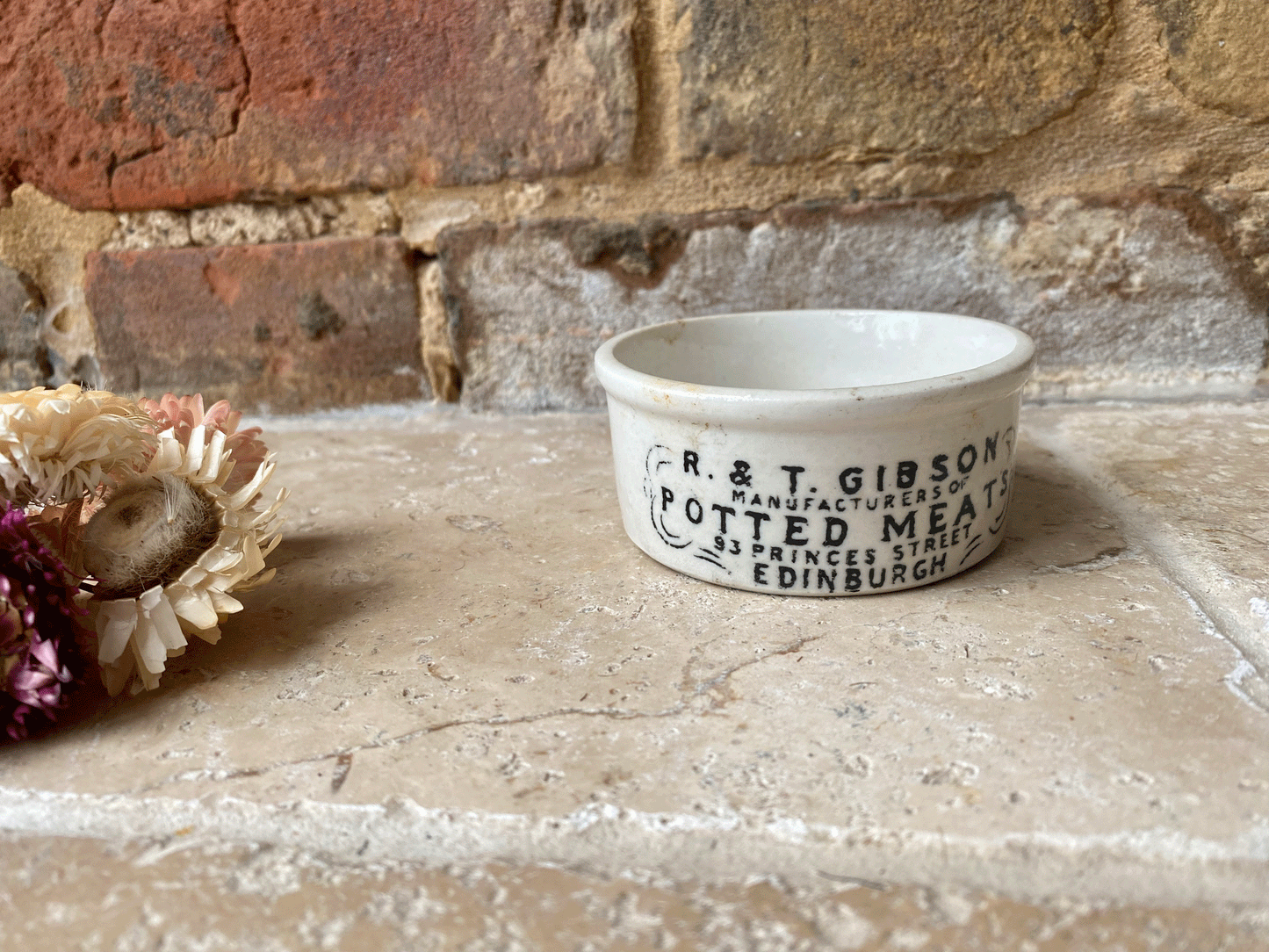 antique victorian white ironstone scottish english advertising pot r t gibson potted meats princes st edinburgh
