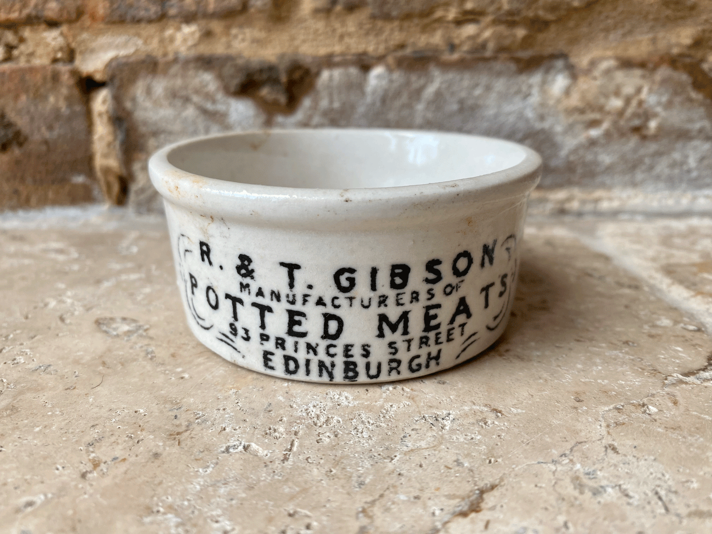 antique victorian white ironstone scottish english advertising pot r t gibson potted meats princes st edinburgh