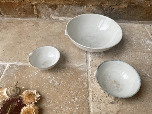 antique french 19th century porcelain white pharmacy medicine mixing bowl