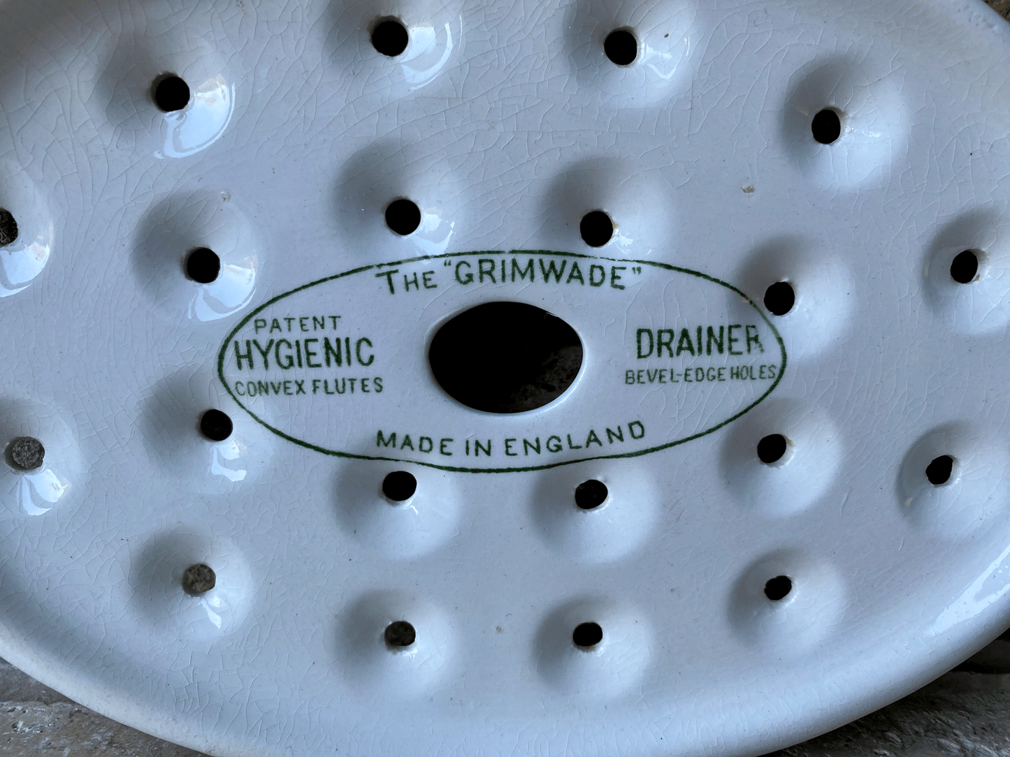 the grimwade antique 1920s white ironstone drainer strainer plate