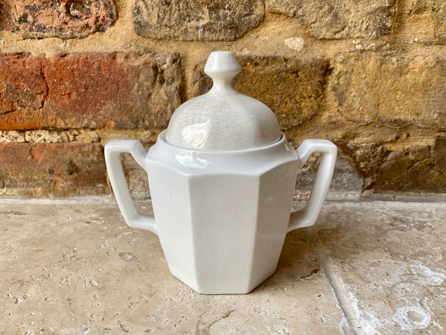 vintage mid century white ironstone sugar bowl dish pot grindley