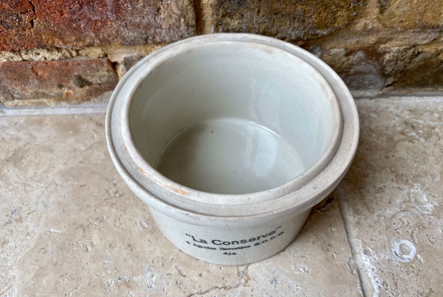 vintage french interior decor stoneware confit advertising pot la conserve