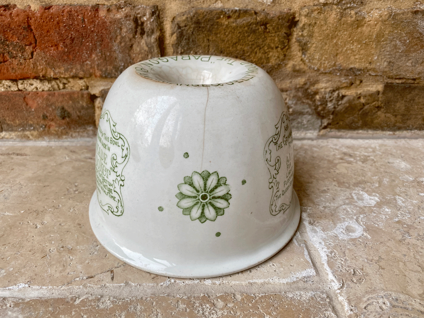 antique 1920s rare grimwades white ironstone green transferware paragon jelly blancmange advertising mould