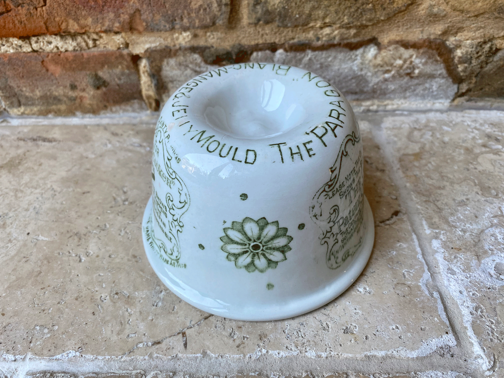 rare small antique white ironstone grimwades paragon advertising jelly blancmange mould white ironstone