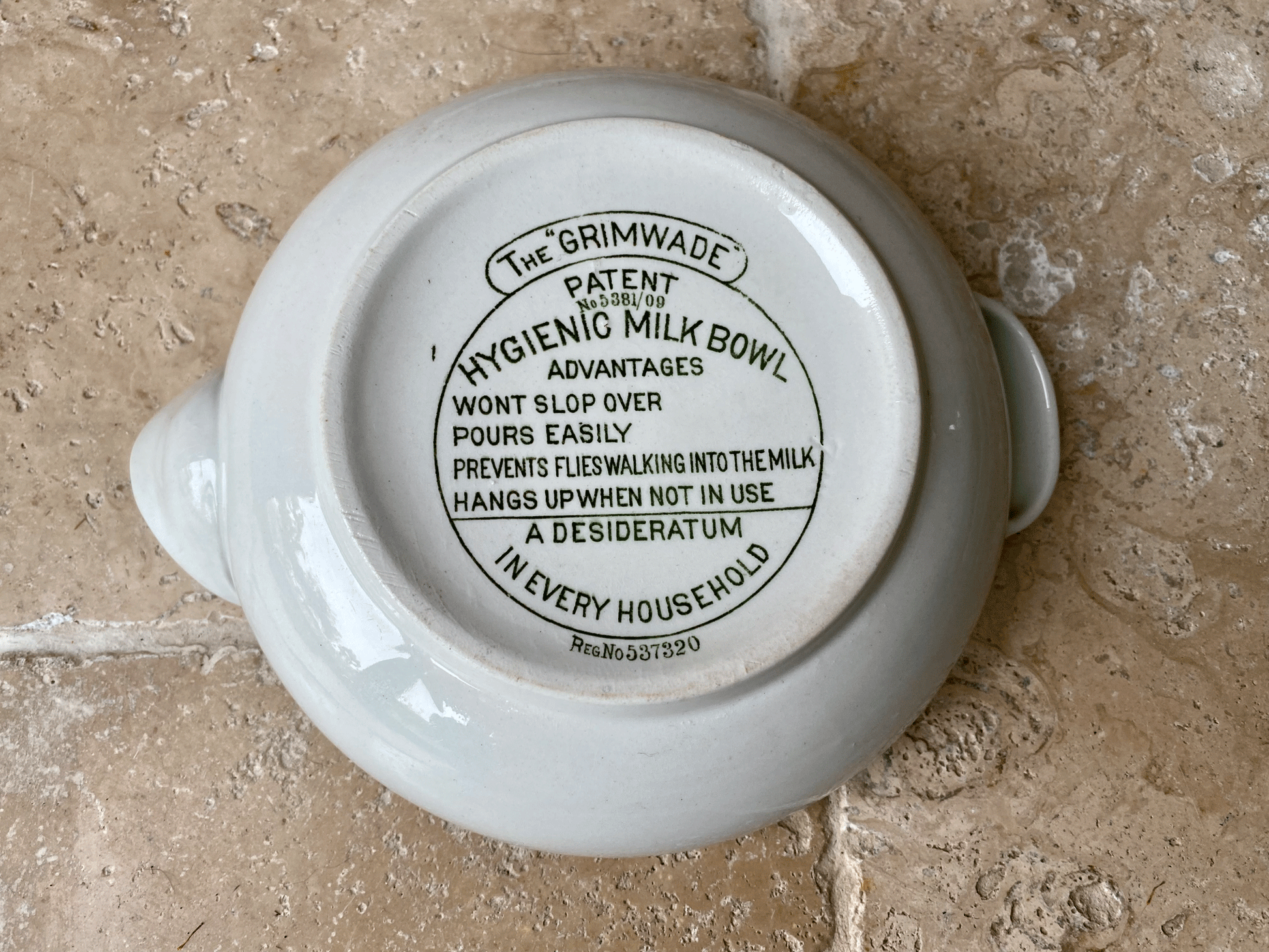 antique1920s white ironstone grimwades hygienic patent safety milk bowl