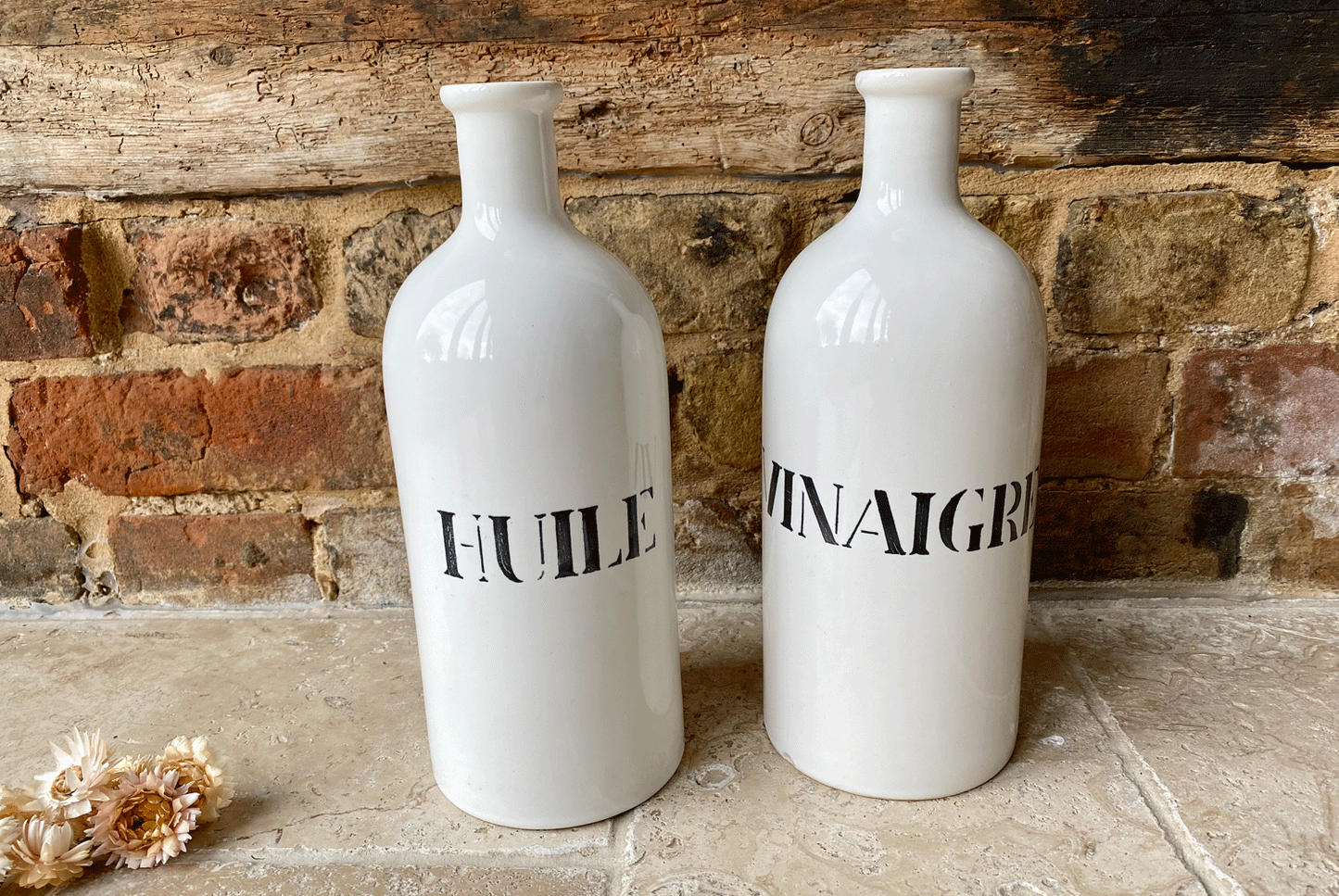 large vintage whiteware stoneware french art deco style bottle huile vinaigre