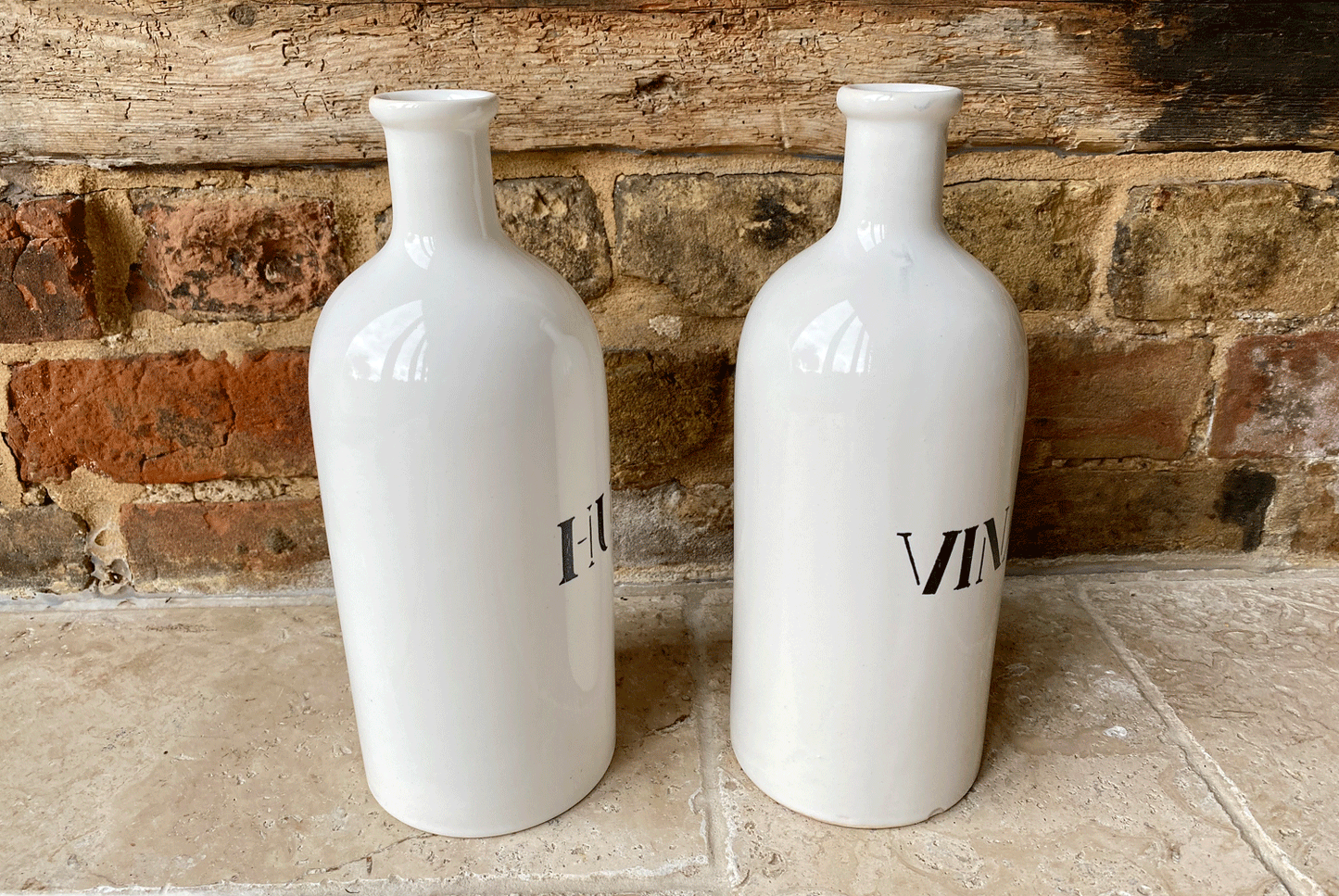 large vintage whiteware stoneware french art deco style bottle huile vinaigre