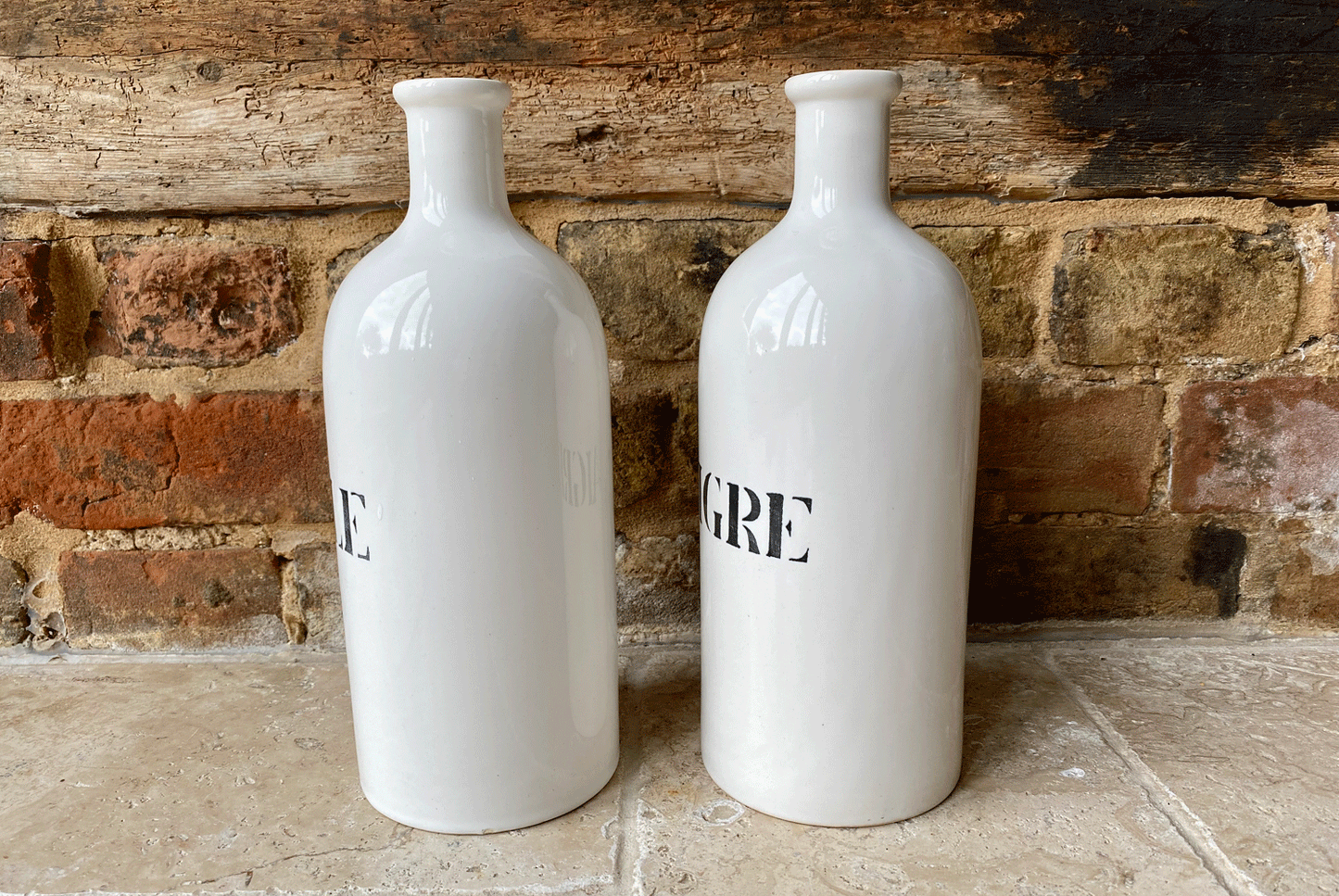 large vintage whiteware stoneware french art deco style bottle huile vinaigre