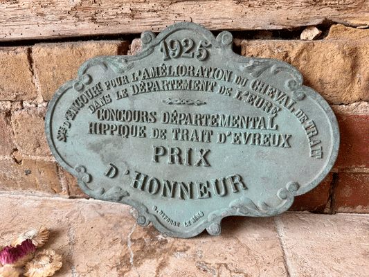 antique french large first prize cast iron agricultural prize plaque horses equestrian prix d'honneur
