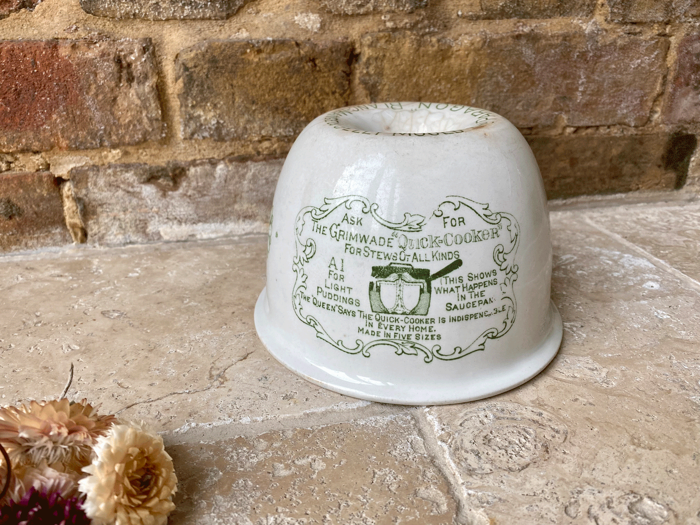 antique 1920s rare grimwades white ironstone green transferware paragon jelly blancmange advertising mould