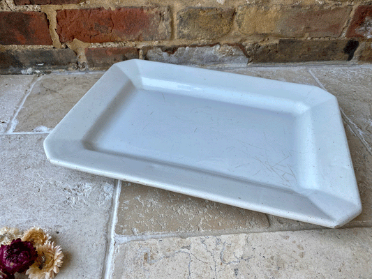 large antique french white ironstone butchers serving display platter stand pexonne