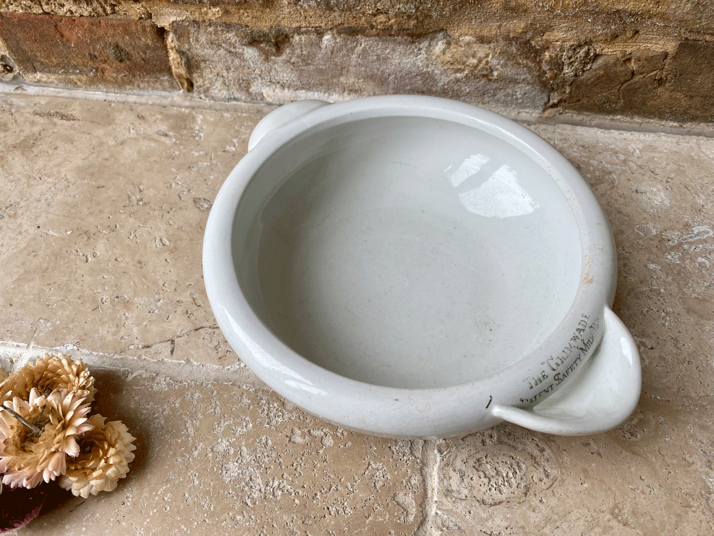 antique1920s white ironstone grimwades hygienic patent safety milk bowl