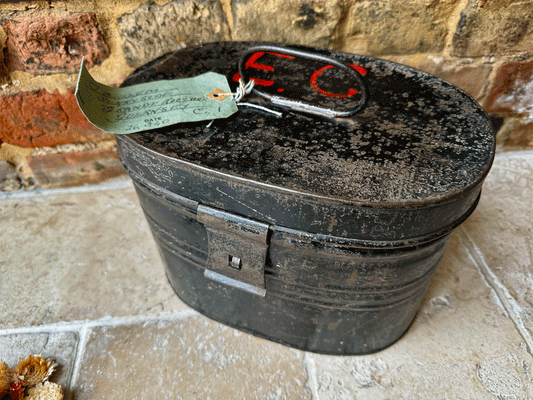 antique black hat tin box jersey world war two memorabilia