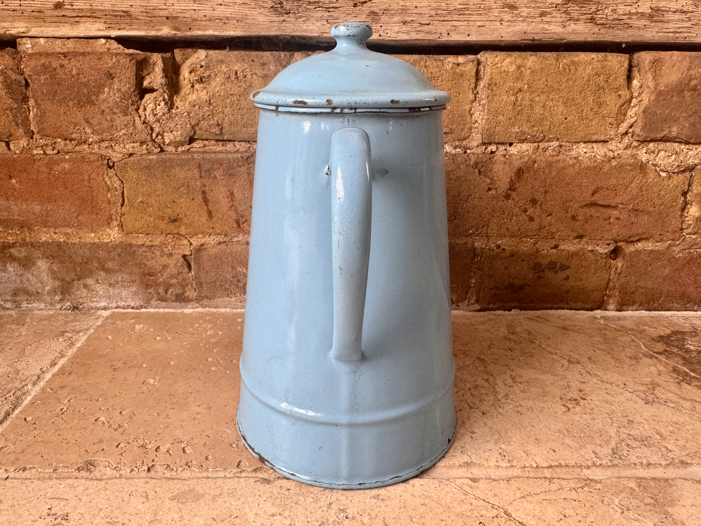 antique belgian blue enamel tall teapot coffee pot vintage kitchenalia