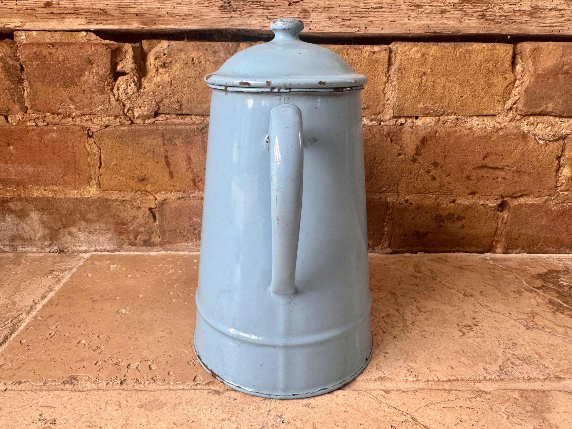 antique belgian blue enamel tall teapot coffee pot vintage kitchenalia
