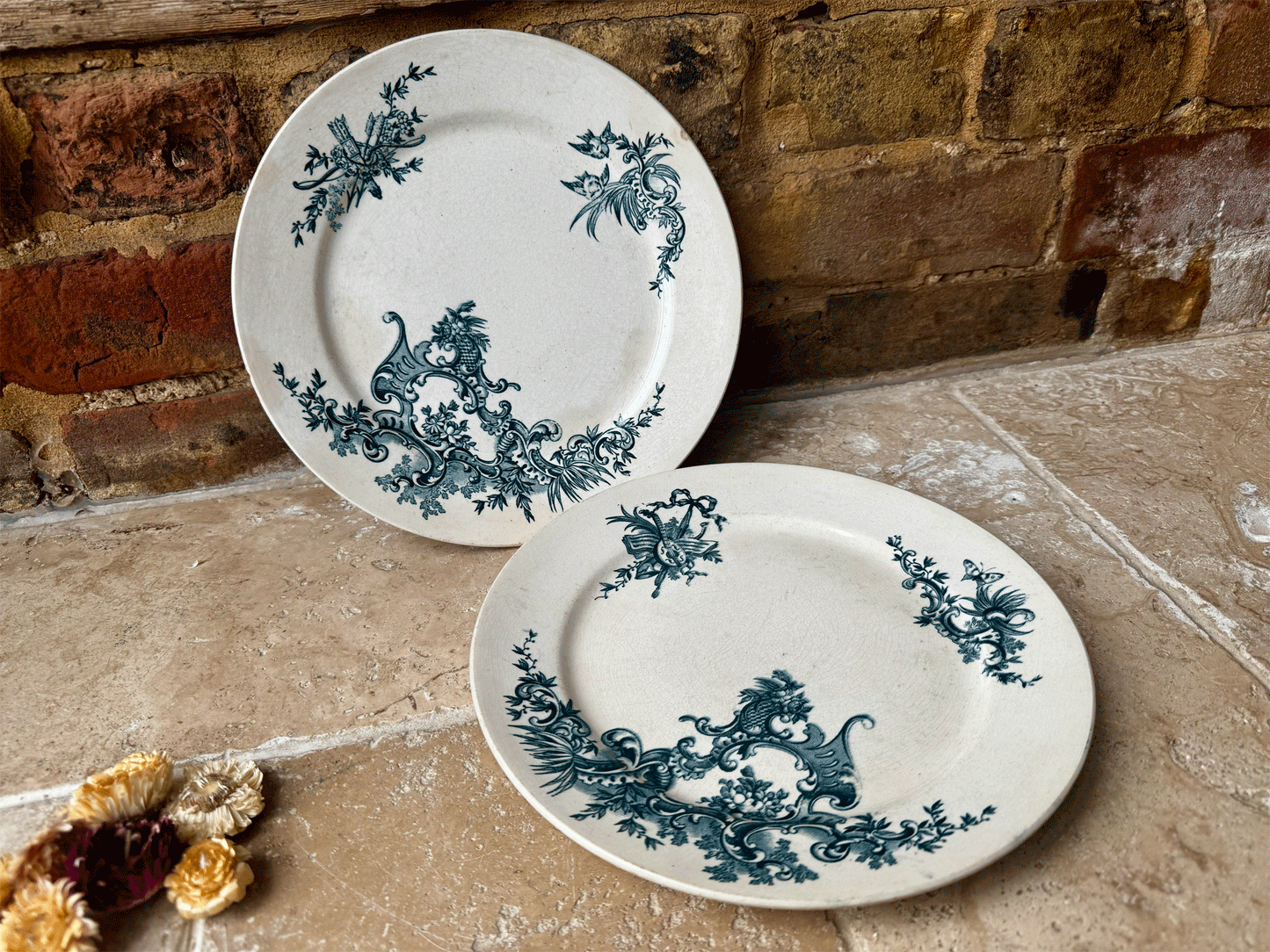 antique belgian ironstone terre de fer boch freres bfk regent teal transferware dinner plate 