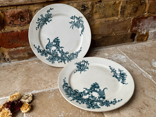 antique belgian ironstone terre de fer boch freres bfk regent teal transferware dinner plate 