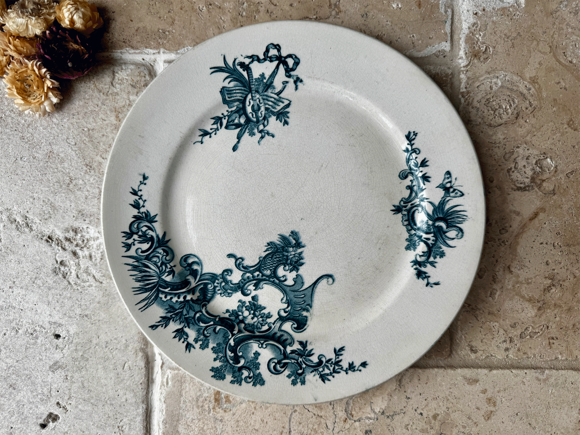 antique belgian ironstone terre de fer boch freres bfk regent teal transferware dinner plate 