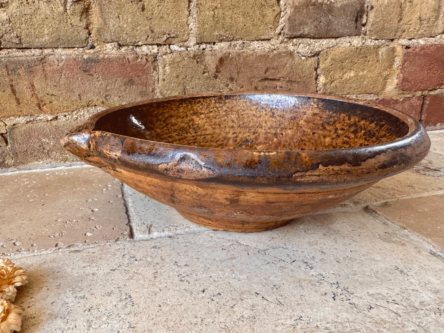 rustic antique belgian glazed earthenware terracotta pancheon dairy milk pan tian mixing bowl