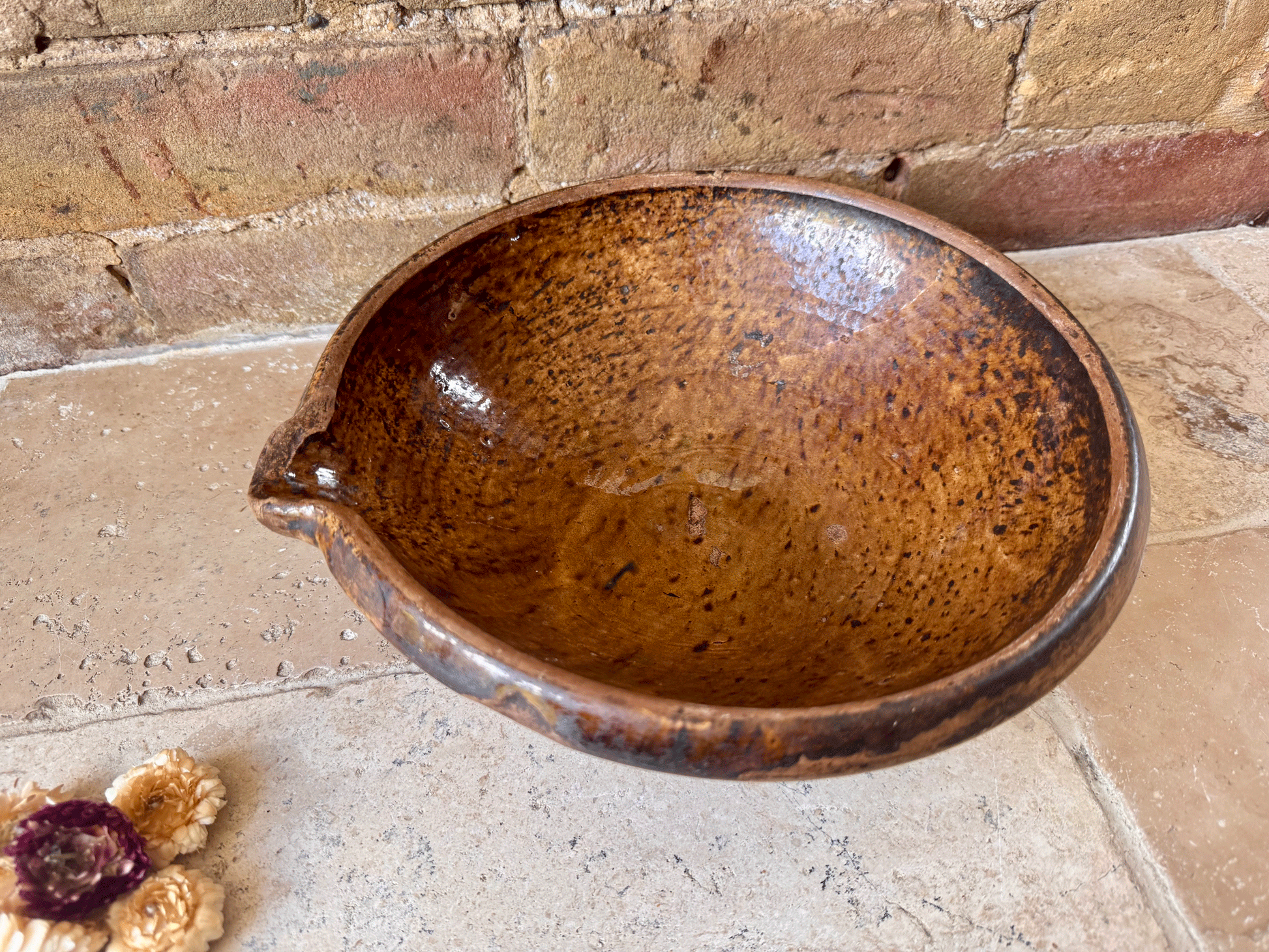 rustic antique belgian glazed earthenware terracotta pancheon dairy milk pan tian mixing bowl