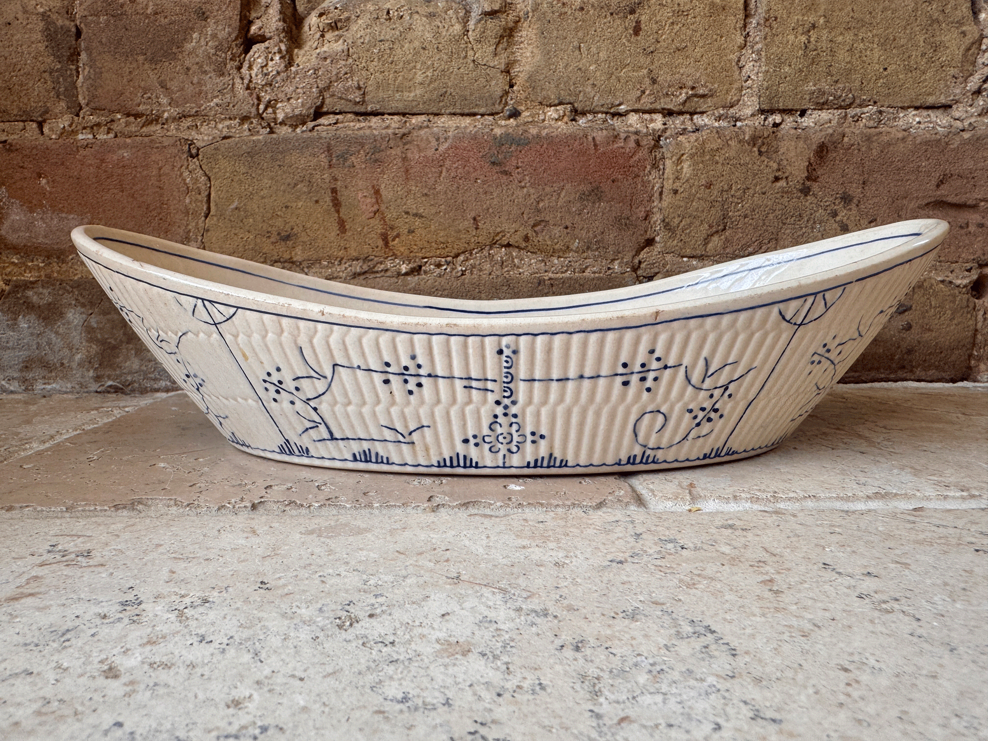 antique belgian transferware serving dish tureen boch freres lace blue fluted copenhagen pattern handles
