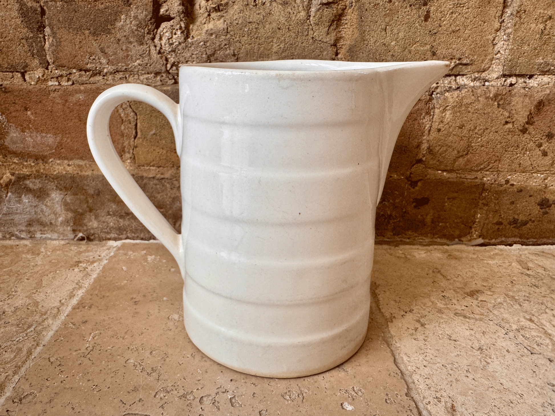 antique belgian plain white banded ironstone pitcher jug 1 litre boch les freres