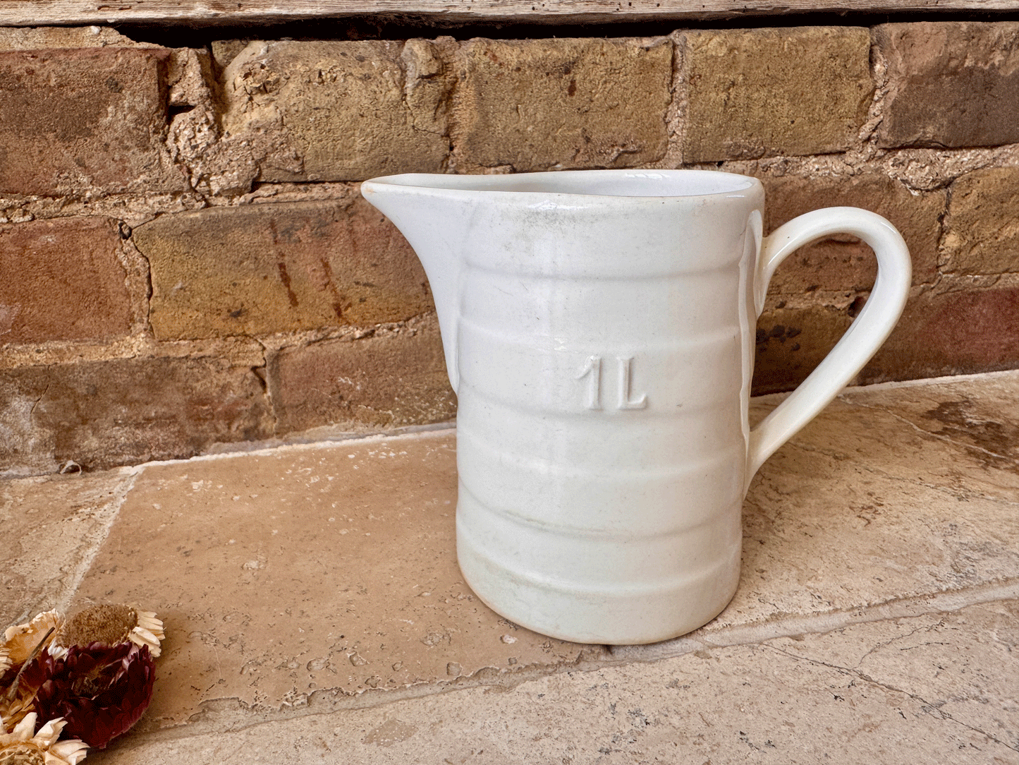 antique belgian plain white banded ironstone pitcher jug 1 litre boch les freres