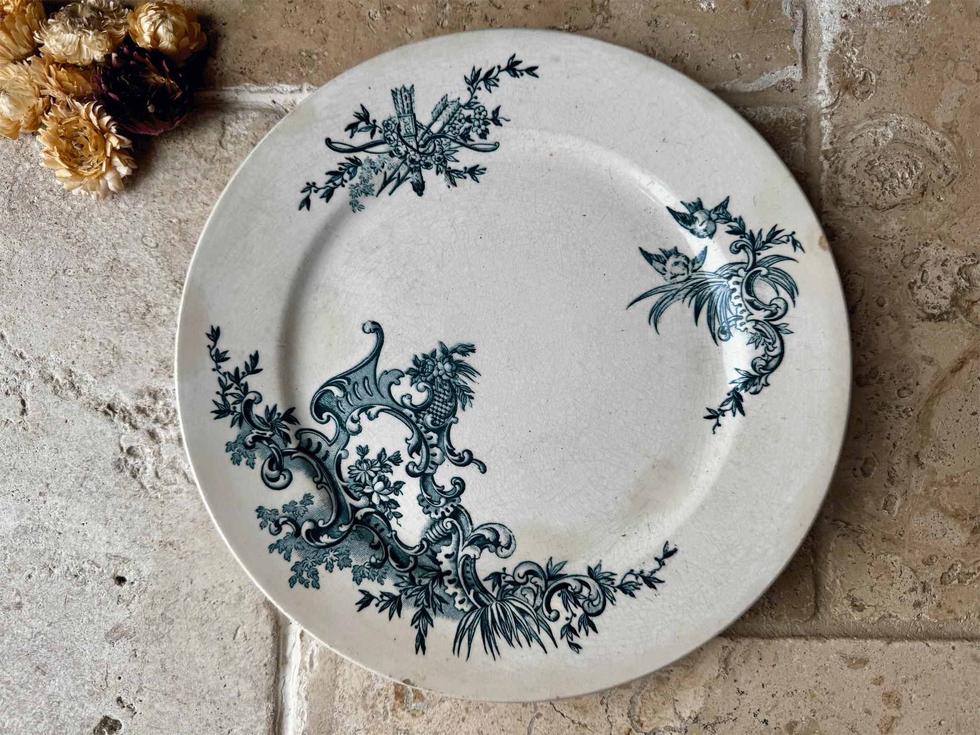 antique belgian ironstone terre de fer boch freres bfk regent teal transferware dinner plate 