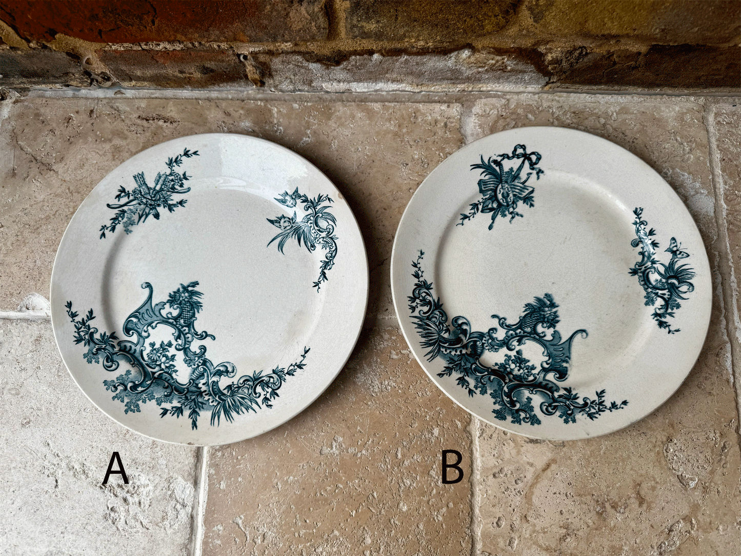 antique belgian ironstone terre de fer boch freres bfk regent teal transferware dinner plate 
