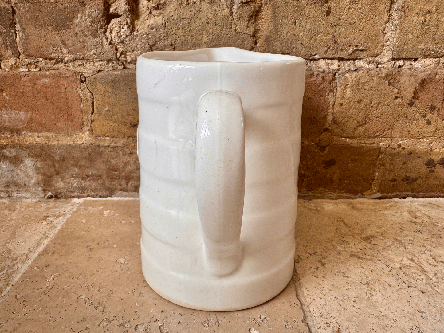 antique belgian plain white banded ironstone pitcher jug 1 litre boch les freres